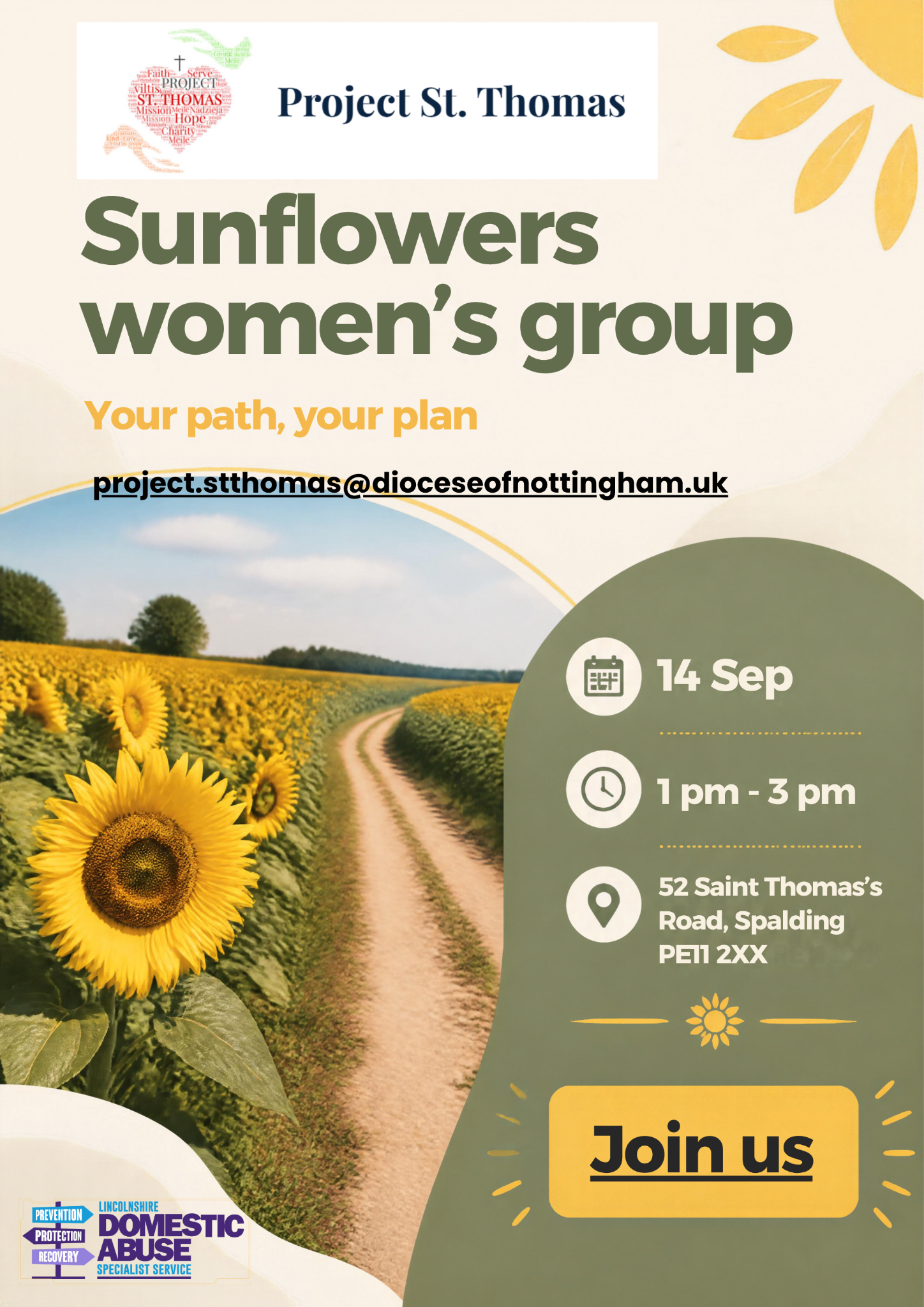 Sunflowers women's group information poster